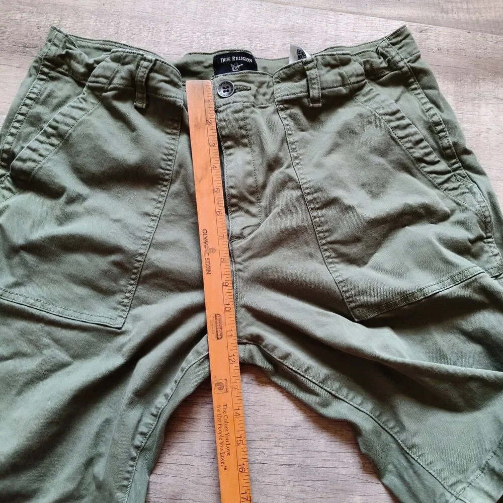 ​True Religion Mens Green Cargo Shorts Utility Casual Shorts Size 36